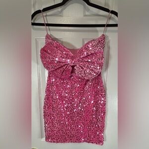 NWOT FAERIESTY SZ XS PINK Strapless Mini Sweetheart Neckline With Bow